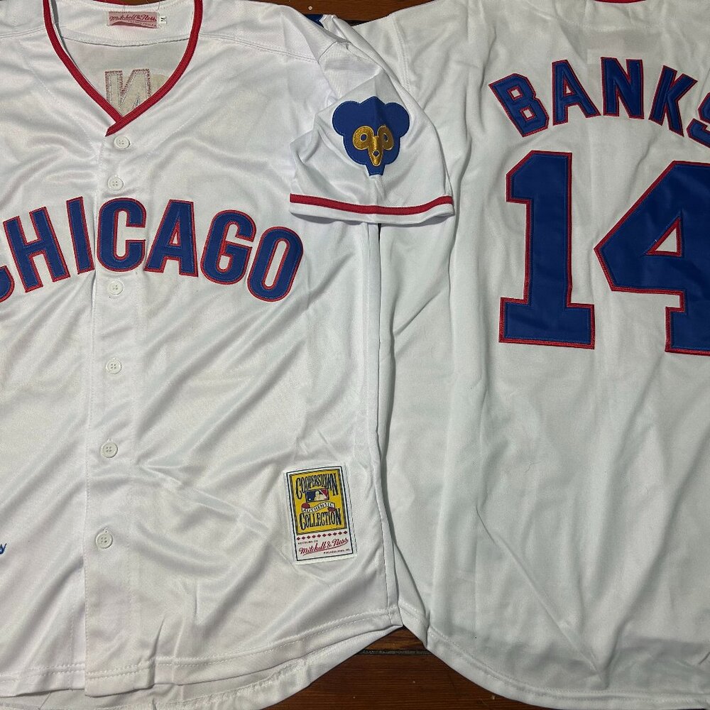 1960s CHICAGO CUBS ERNIE BANKS Men's JERSEY M,L,XL,2X by Mitchell & Ness